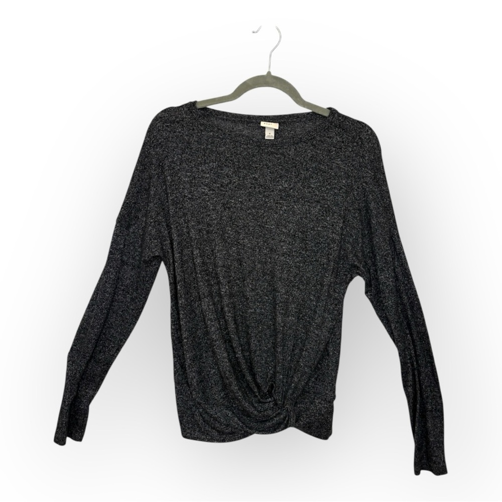 A New Day Charcoal Gray Twist Front Long Sleeve Soft Knit Athleisure Top Small